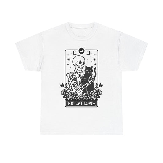 Cat Skeleton Tarot Unisex Tee, Black Cat Lover Shirt, Halloween Graphic T-Shirt, Witchy Cat Tee, Occult Cat Shirt
