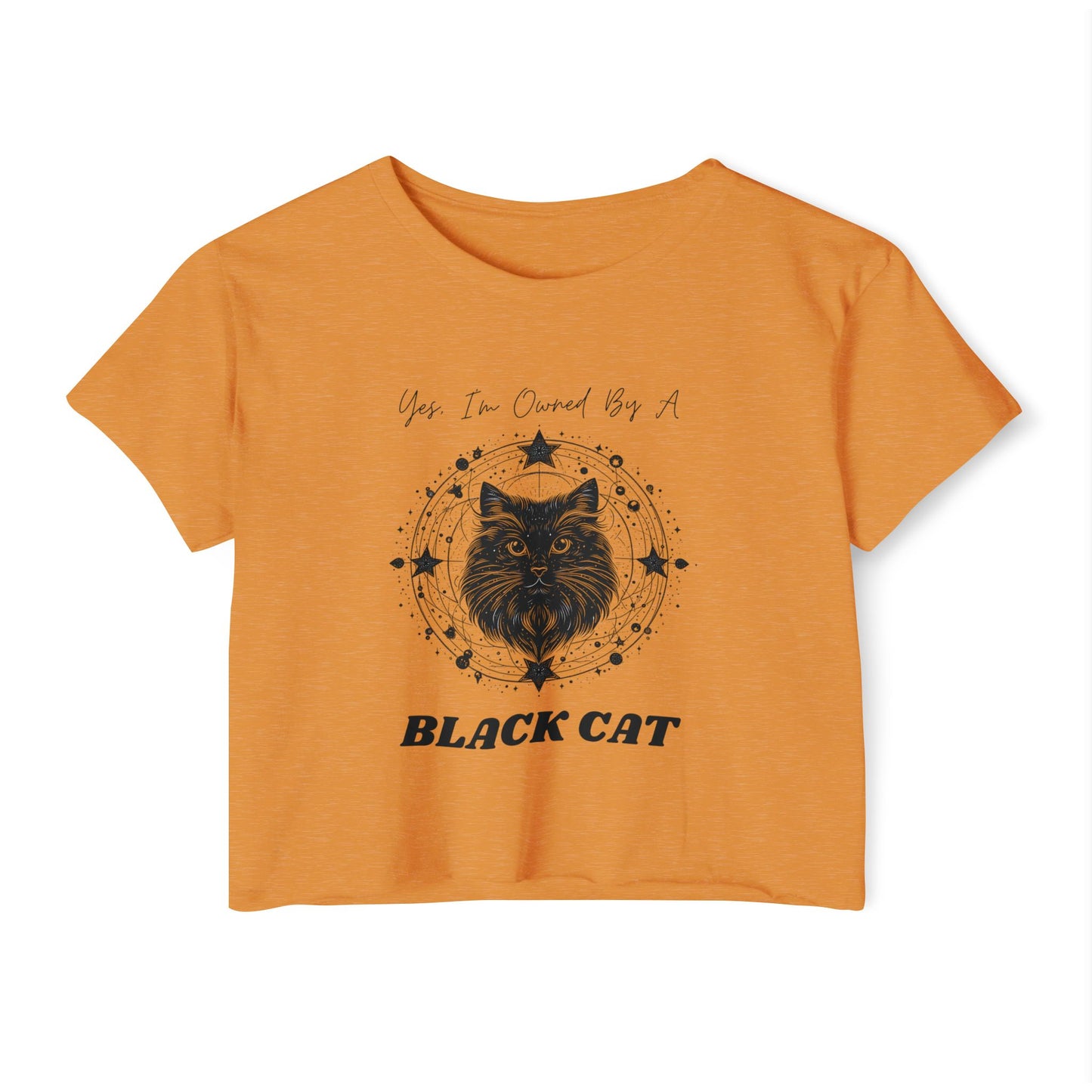 Crop Top Tee for Cat Lovers - Black Cat with Stars
